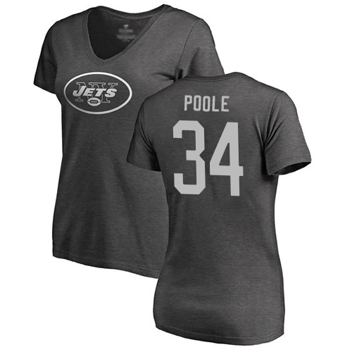 New York Jets Ash Women Brian Poole One Color NFL Football #34 T Shirt